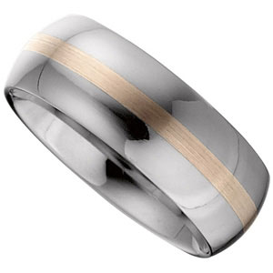 8.3MM Dura Tungsten Domed Band With 14Kt Rose Inlay Size 8