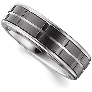 7.3MM Dura Tungsten Band With Black Ceramic Inlay Size 8.5