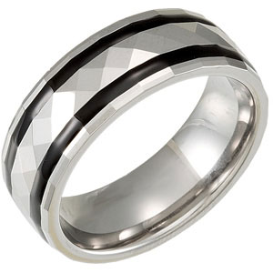 8.3MM Dura Tungsten Faceted Dome Band With Black Resin Inlays  Size 13