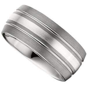 10MM Dura Tungsten Slight Domed Satin Band With Sterling Silver Inlay Size 9