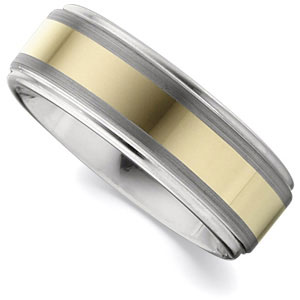 8.3MM Dura Tungsten Ridged Band With Gold IMMerse Plating Inlay Size 11