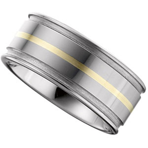 10MM Dura Tungsten Flat Band With 14Kt Yellow Inlay Size 9
