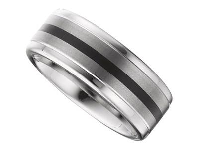 8.3MM Dura Tungsten Ridged Band With Black Enamel And Satin Center Size 11.5