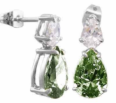 Olive Cubic Zirconia and Simulated Diamond CZ Post earrings