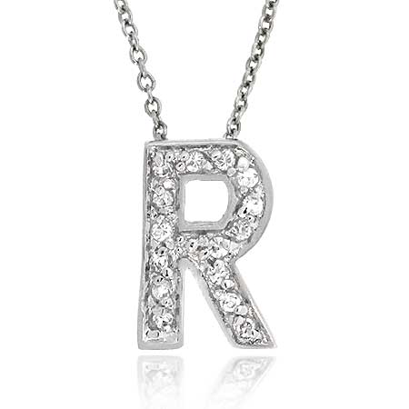 Sterling Silver CZ Letter R Initial Pendant