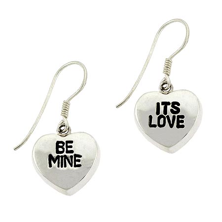 Valentine's Day Sterling Silver .925 'It's Love' and 'Be Mine' Puffed Heart Dang