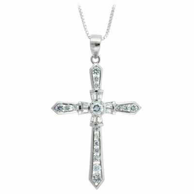 Sterling Silver Simulated Diamond CZ Elegant Cross Pendant