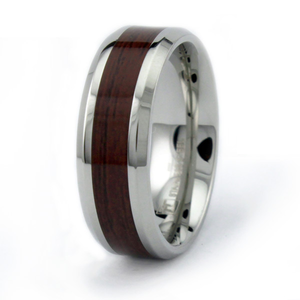 Stainless Steel Men's Ring w/ Wood Inlay