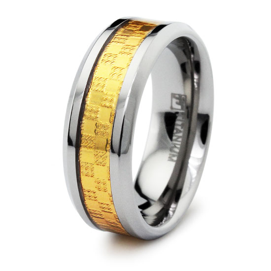 Titanium Ring with Golden Carbon Fiber