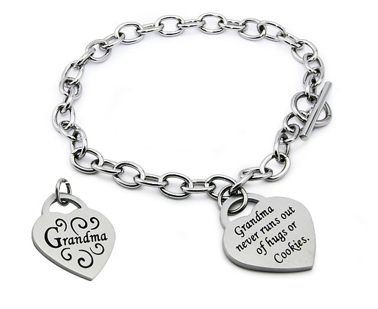 Tioneer Stainless Steel Grandma Heart Charm Bracelet