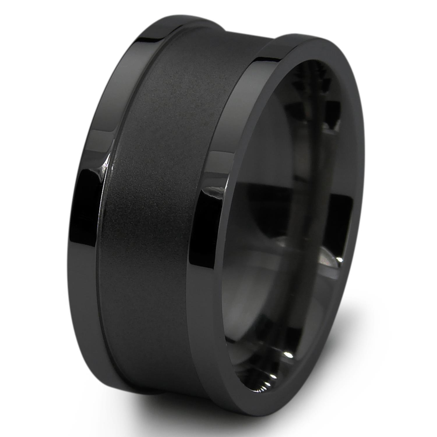 TIONEER® Matte Midnight Black Stainless Steel Ring with Satin Raised Edges