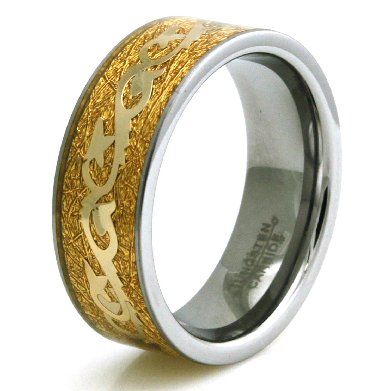 Tioneer R15561 100 Tungsten Men's Ring & Gold Foiled Band and Filigree Inlay
