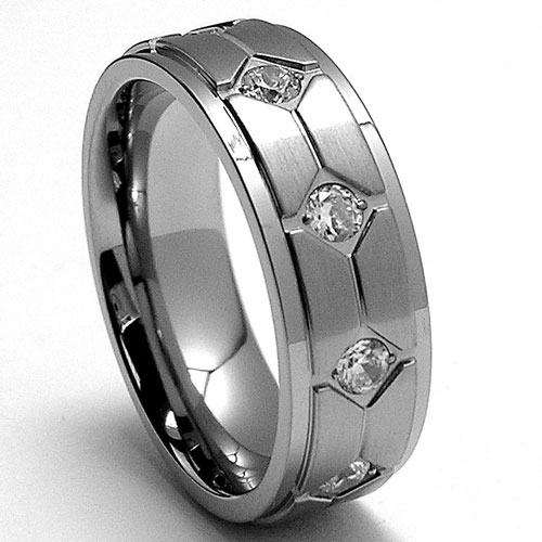 7MM Titanium Ring Wedding Band with Cubic Zirconia