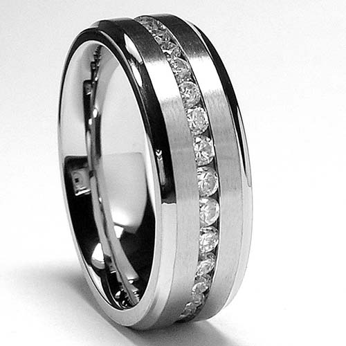 8MM High Polish / Matte Finish Eternity Stainless Steel ring with CZ