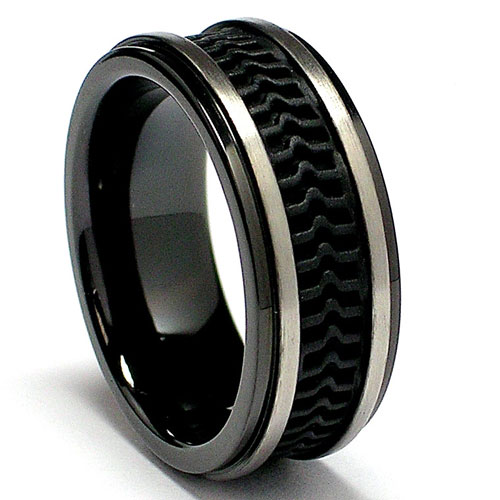 8MM Black Titanium Ring with Rubber inlay