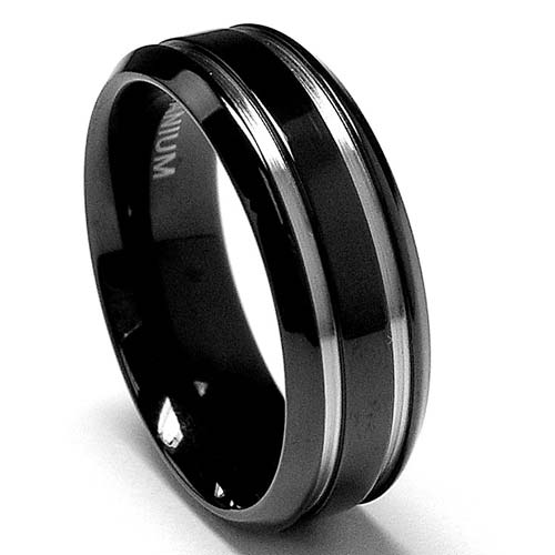 7 MM Black Titanium Ring Wedding Band with two Grooves