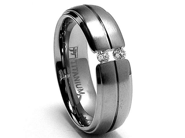 6MM Ladies Tension Set Titanium Ring Wedding Band with CZ