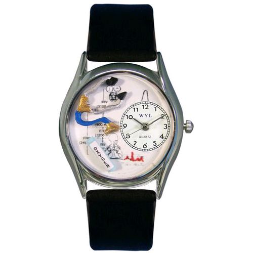 Respiratory Therapist Black Leather And Silvertone Watch #S0610018