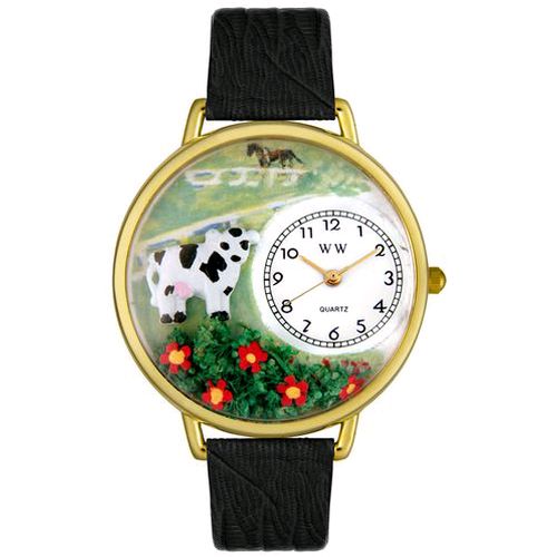Cow Black Skin Leather And Goldtone Watch #G0110018