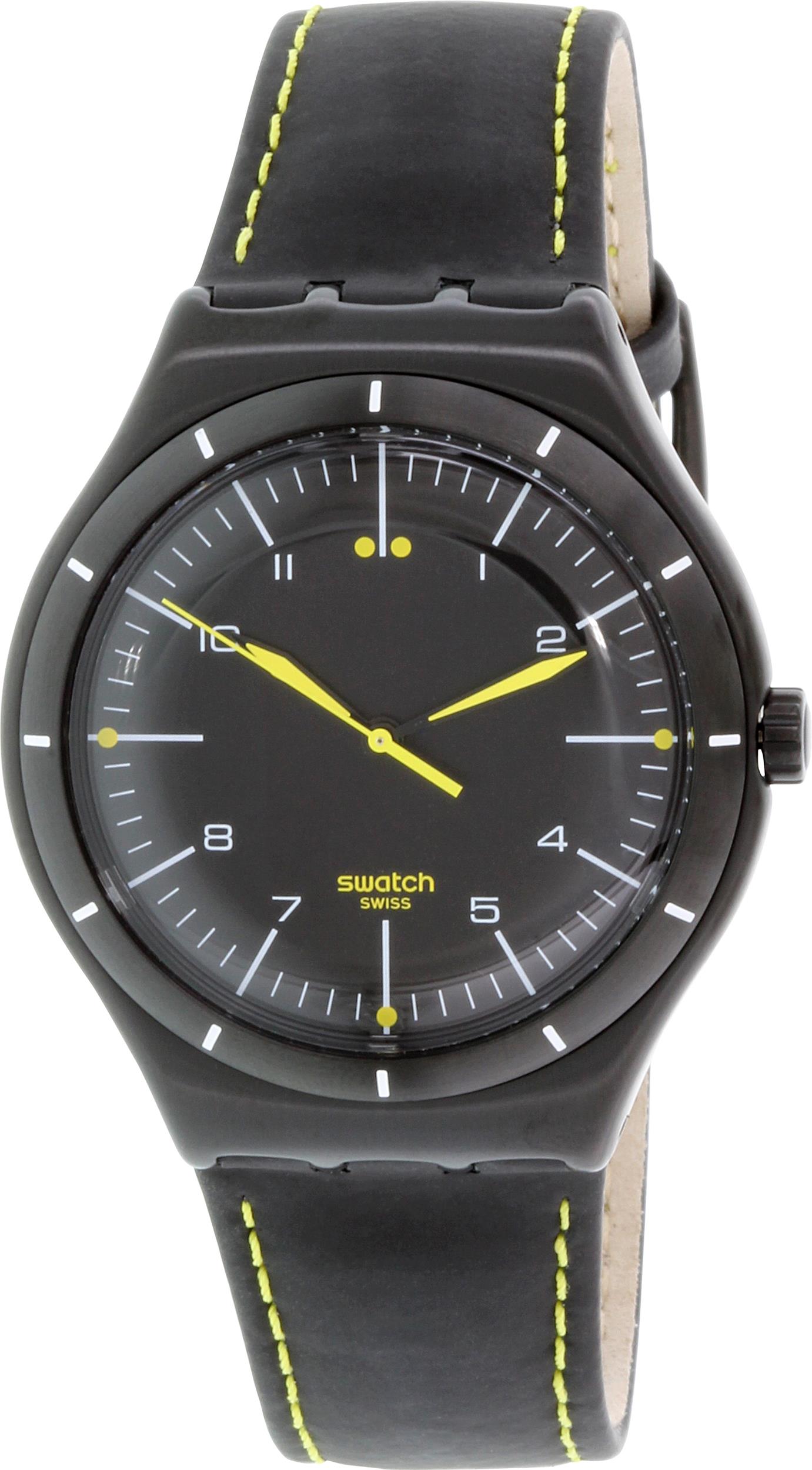 Swatch Men's Irony YWB100 Black Leather Swiss Quartz Watch