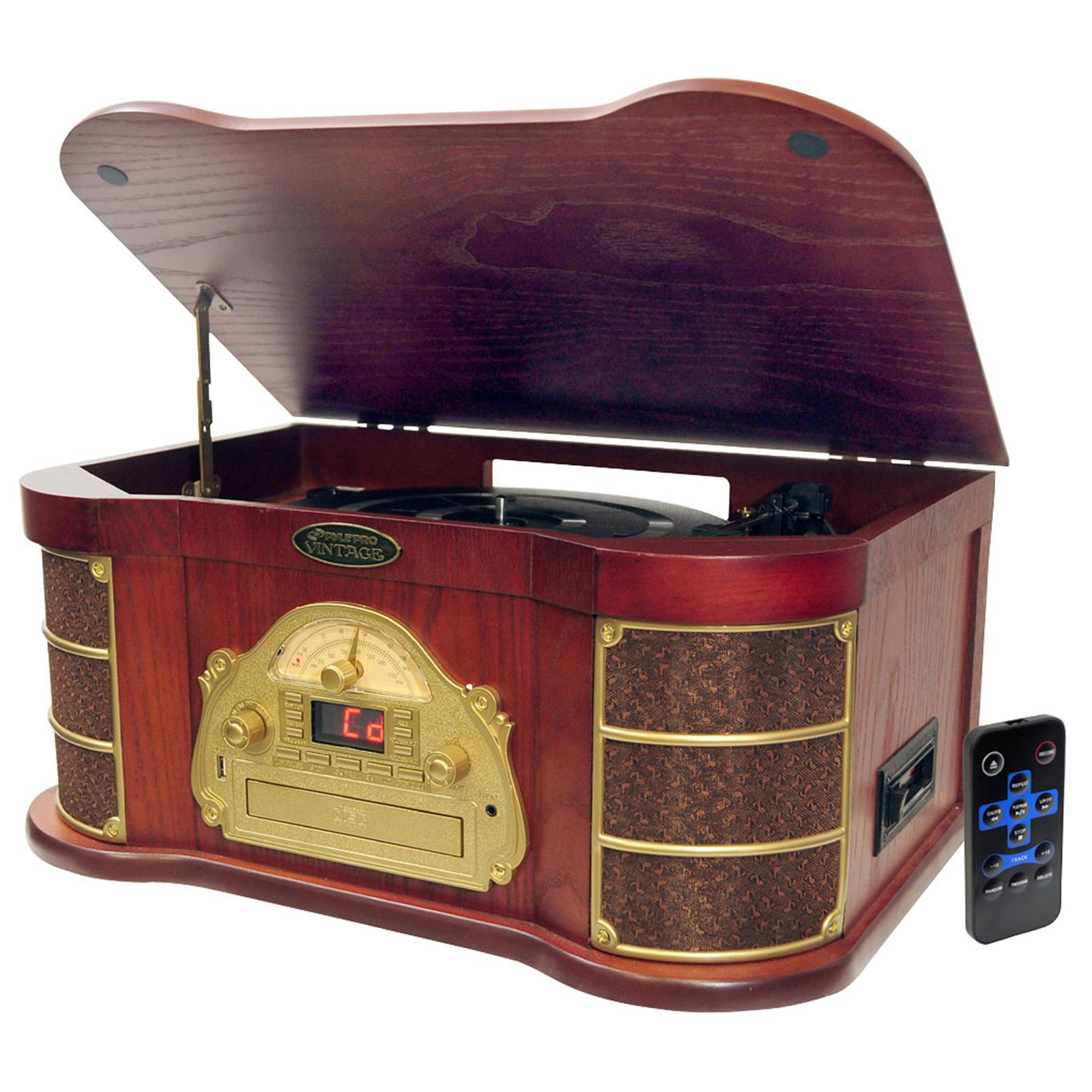 Pyle Classical Turntable with AM/FM Radio CD/Cassette & USB Recording