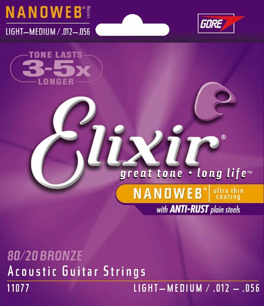 Elixir 11077 Med Light NanoWeb Ac Guitar Strings 12 56