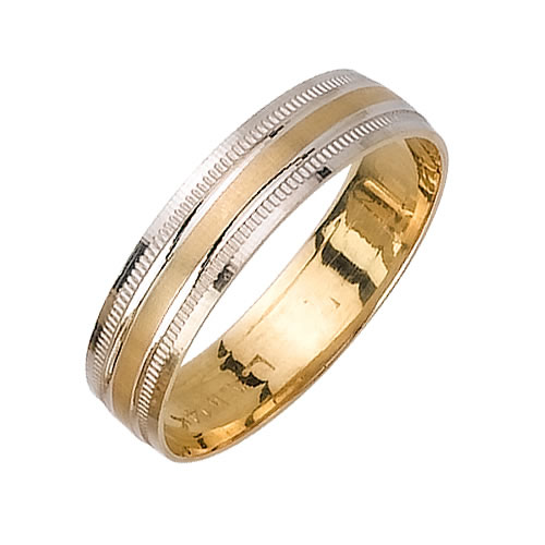 Flat Surface Fancy Women's 5 mm 14K Two Tone Gold Wedding Band