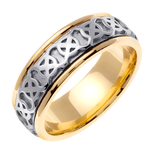 14K Two Tone Gold Comfort Fit Wheel Of Being Celtic Men'S 8 Mm Wedding Band