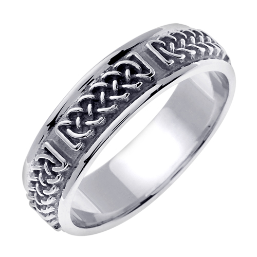 14K White Gold Comfort Fit Infinity Knot Celtic Men'S 6 Mm Wedding Band