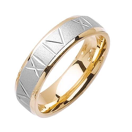 Roman Numerals Designer Men'S 6 Mm 14K Two Tone Gold Comfort Fit Wedding Band