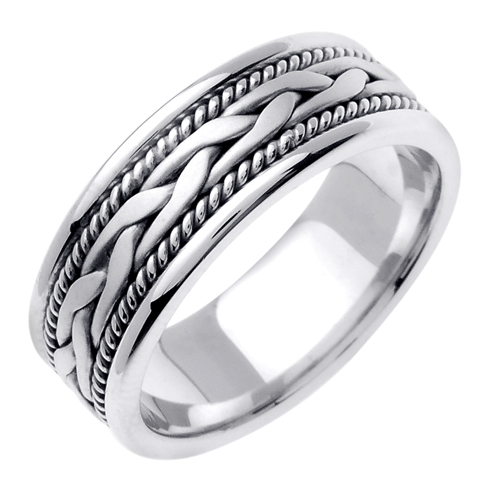 14K White Gold Comfort Fit Single French Braid Braided Men'S Wedding Band