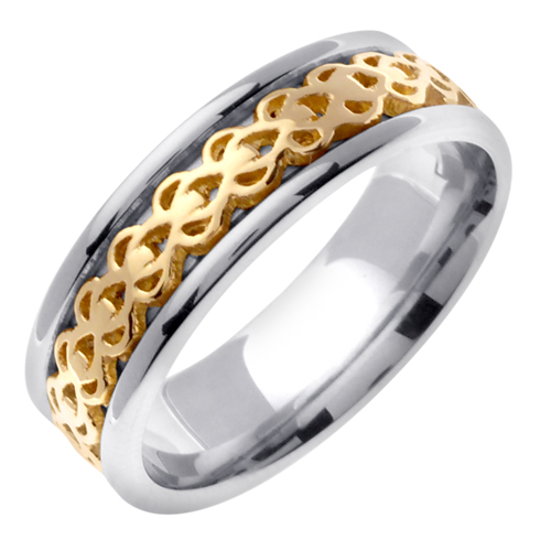 14K Two Tone Gold Comfort Fit Infinity Knot Celtic Men'S 7 Mm Wedding Band