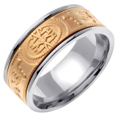 14K Two Tone Gold Comfort Fit The One Celtic Men'S 9 Mm Wedding Band