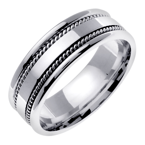 14K White Gold Comfort Fit Flat Surface Contemporary Men'S 7 Mm Wedding Band