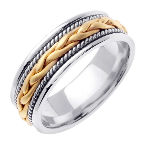 14K Two Tone Gold Comfort Fit French Braid Braided Men'S Wedding Band