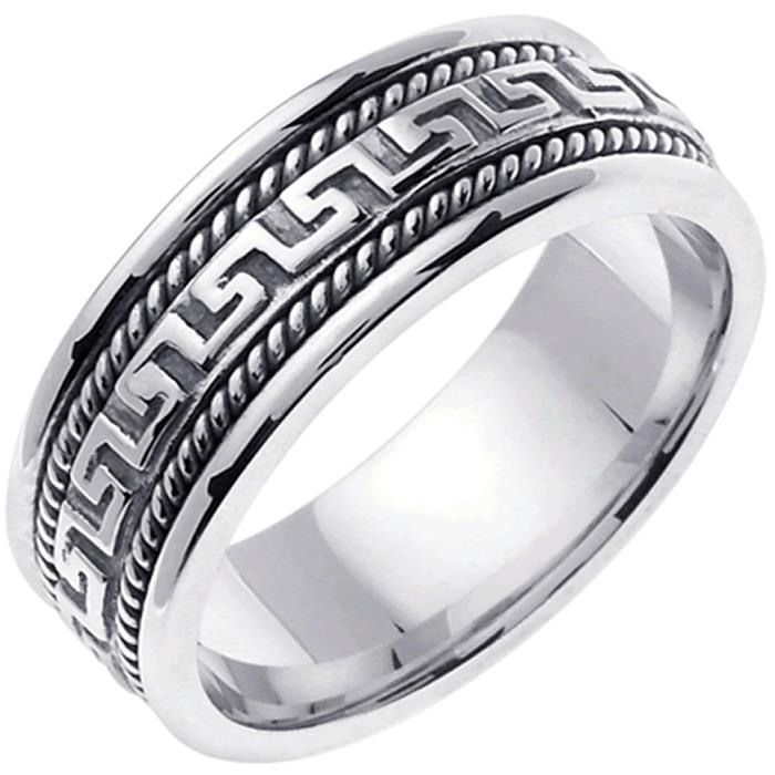 Platinum Mens Designer Greek Key Wedding Band (8mm)