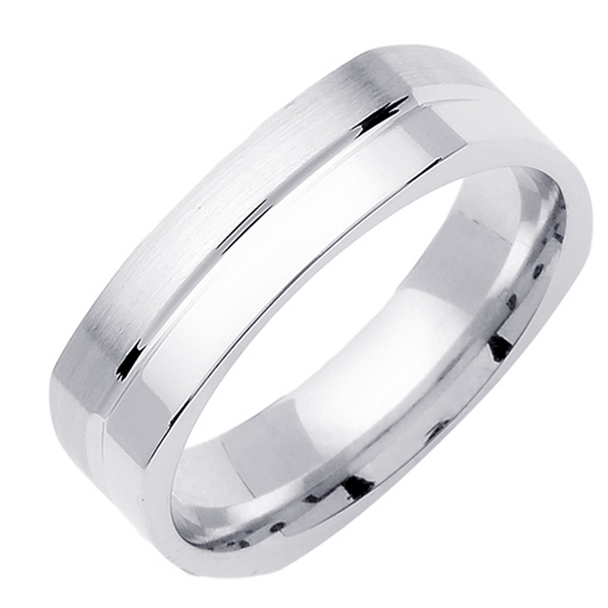 Platinum Mens  Center Groove Square Wedding Band (6mm)