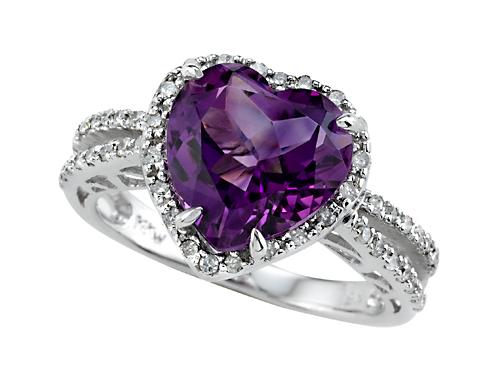 Genuine 10mm Amethyst Ring by Effy Collection in 14 kt White Gold Size 4