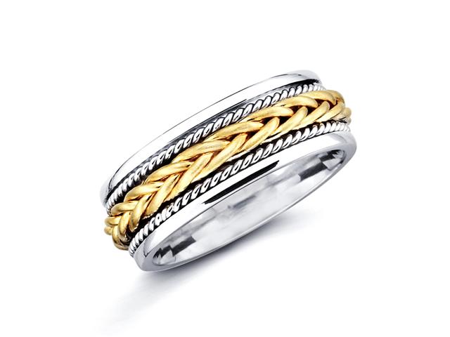 14k Yellow and White Two 2 Tone Gold Womens Mens Braided Rope Design Wedding Ring Band 7MM Size 11