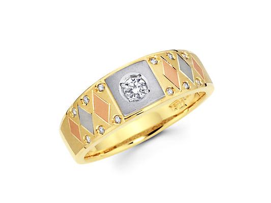 1/4ct Diamond 14k Tri 3 Three Color Gold Mens Wedding Ring Band (G H Color, SI2 Clarity)