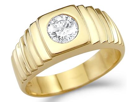 Solid 14k Yellow Gold Mens Solitaire CZ Cubic Zirconia Wedding Band Ring New 0.75 ct