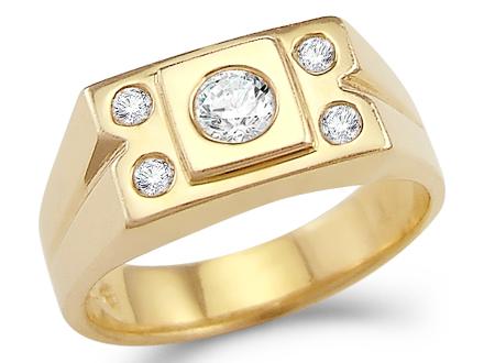 Solid 14k Yellow Gold Mens Large CZ Cubic Zirconia Wedding Band Fashion Ring 0.5 ct