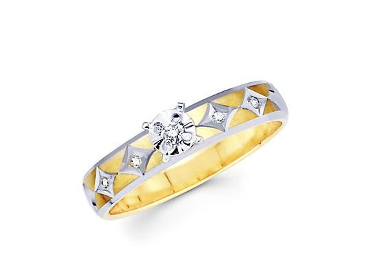 .08ct Diamond 14k Yellow White Two Tone Gold Engagement Ring (H I Color, I1 Clarity)