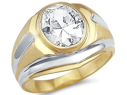 New Solid 14k Yellow and White Gold Large Mens CZ Cubic Zirconia Ring