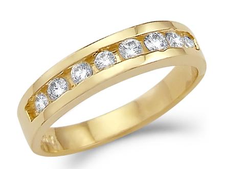 Solid 14k Yellow Gold Ladies Channel Set CZ Cubic Zirconia Wedding Band Ring 1.5 ct