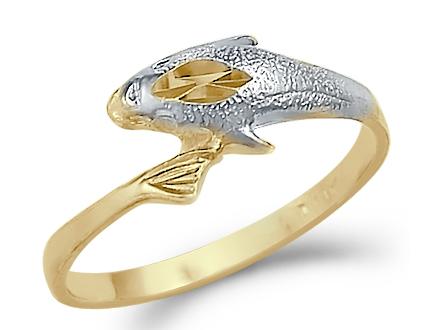 14k Yellow and White Gold Dolphin Fish Small Ring