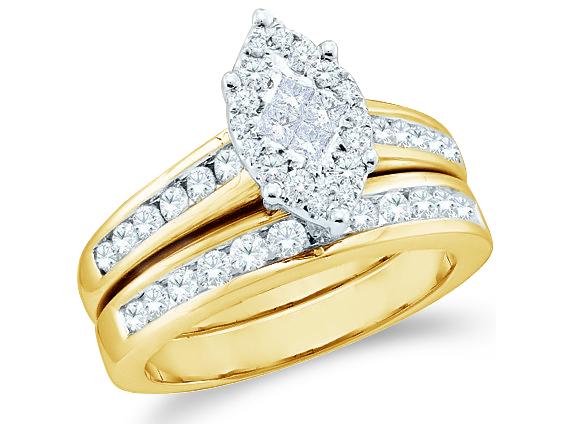 14k Yellow Gold Diamond Engagement Ring Wedding Band Two 2 Ring Set Solitaire Style Center Setting Marquise Shape CenterDiamond Ring (1.07 cttw, G   H Color, SI2 Clarity)