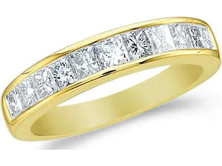 14k Yellow Gold Princess Cut Channel Set Diamond Ladies Womens Wedding or Anniversary 4mm Ring Band (1.0 cttw, G   H Color, SI2 Clarity)