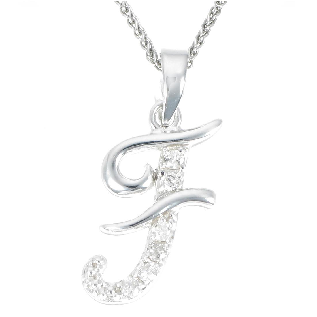 Vir Jewels .925 Sterling Silver Diamond Alphabet Pendant (1/8 CT) with 18" Chain   Letter F