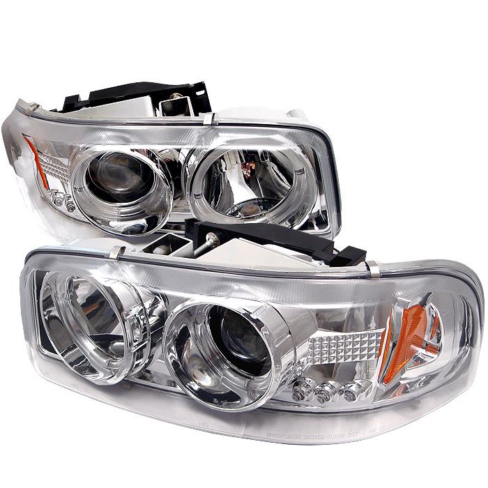 Spyder Auto GMC Sierra 1500/2500/3500 99 06 / GMC Sierra Denali 02 07 / GMC Yukon/Yukon Denali/Yukon XL 00 06 Halo LED ( Replaceable LEDs ) Projector Headlights   Chrome PRO YD CDE00 HL C